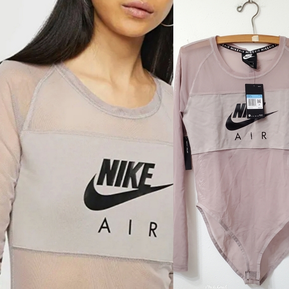 NWT Nike Air Long-Sleeve Mesh Pumice Bodysuit Size Medium - Picture 1 of 9